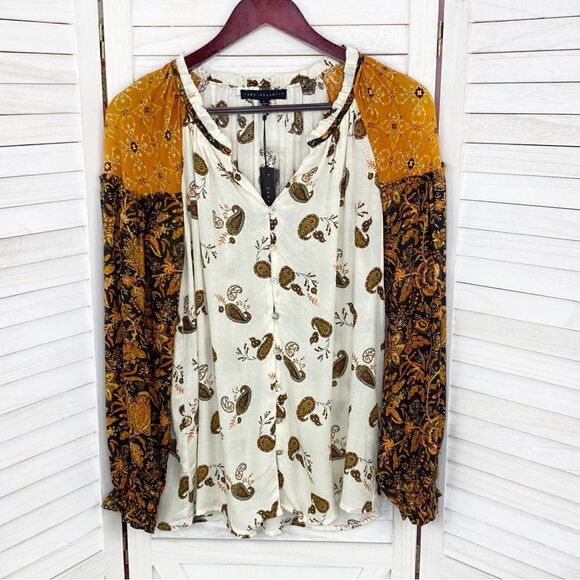 Jane & Delancey Paisley Floral Pattern Block Peasant Blouse Small - Picture 7 of 12